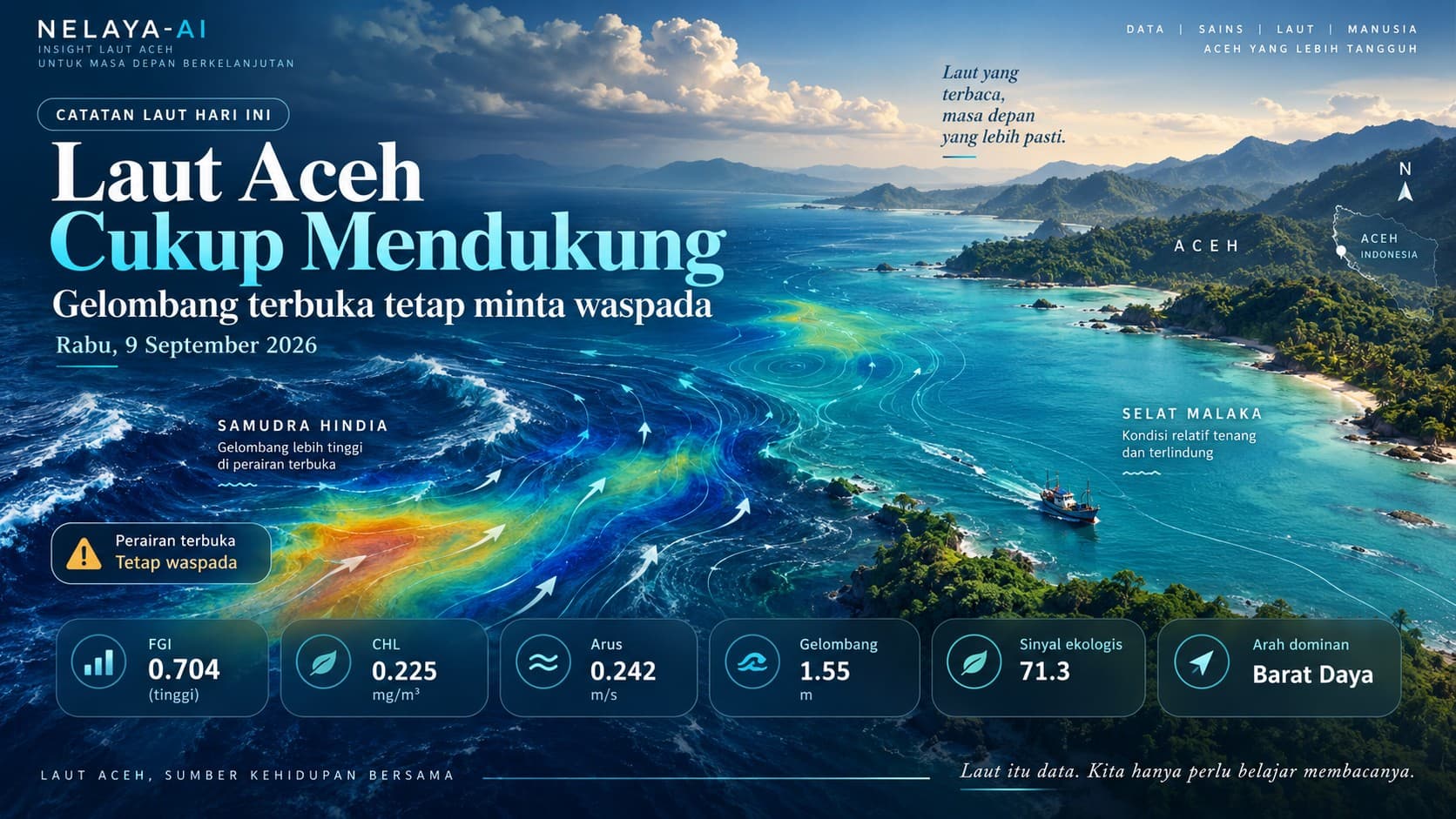 Rabu, Laut Cukup Mendukung, Gelombang Terbuka Tetap Minta Waspada