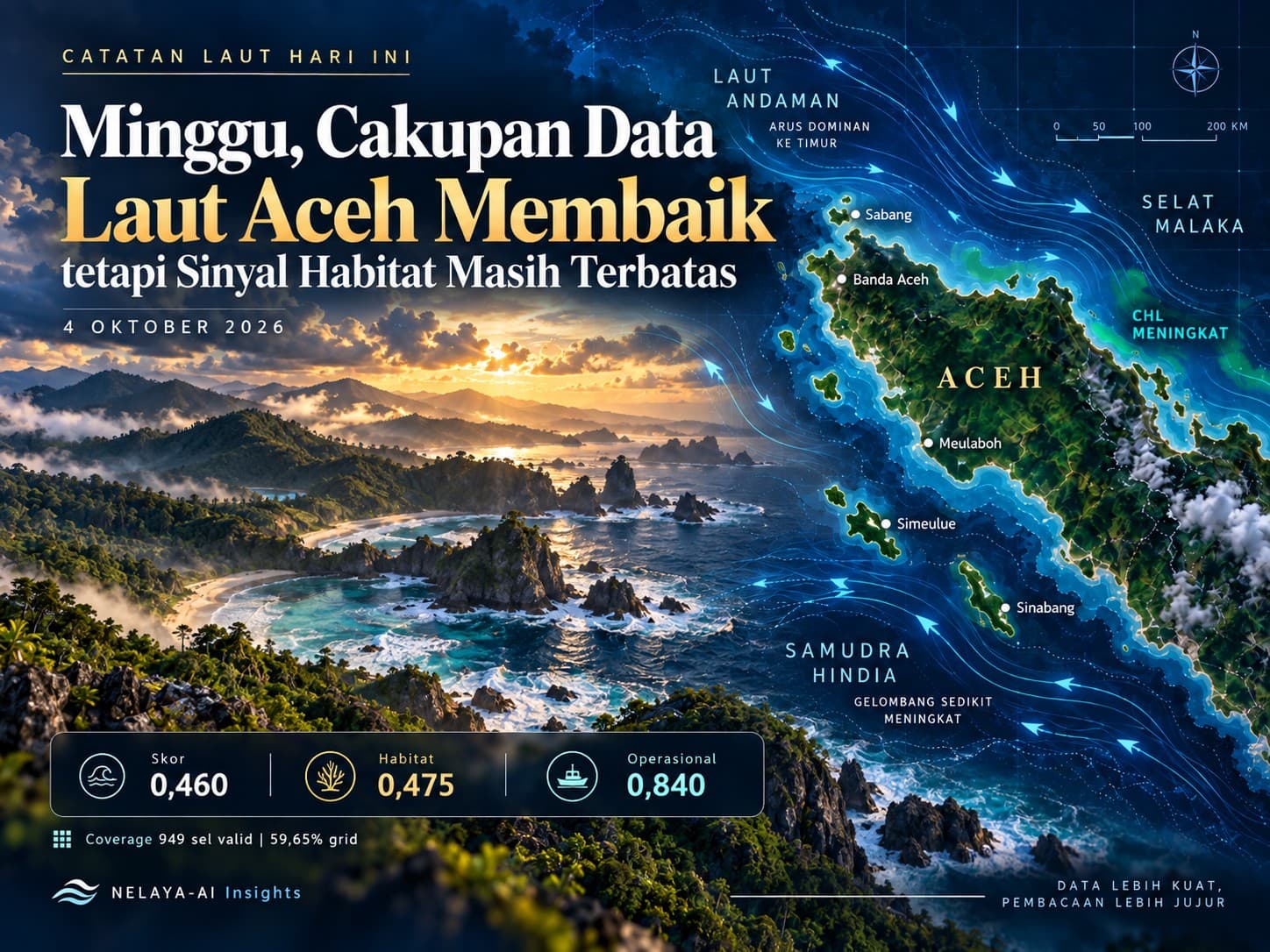 Minggu, Cakupan Data Laut Aceh Membaik tetapi Sinyal Habitat Masih Terbatas