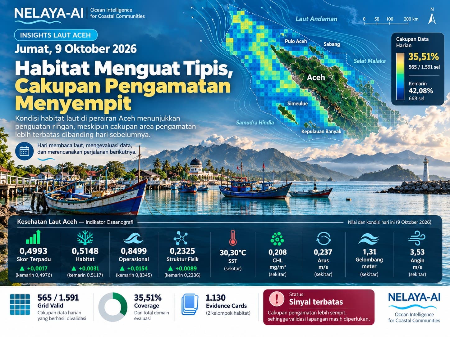 Jumat, Habitat Menguat Tipis tetapi Cakupan Pengamatan Laut Aceh Menyempit