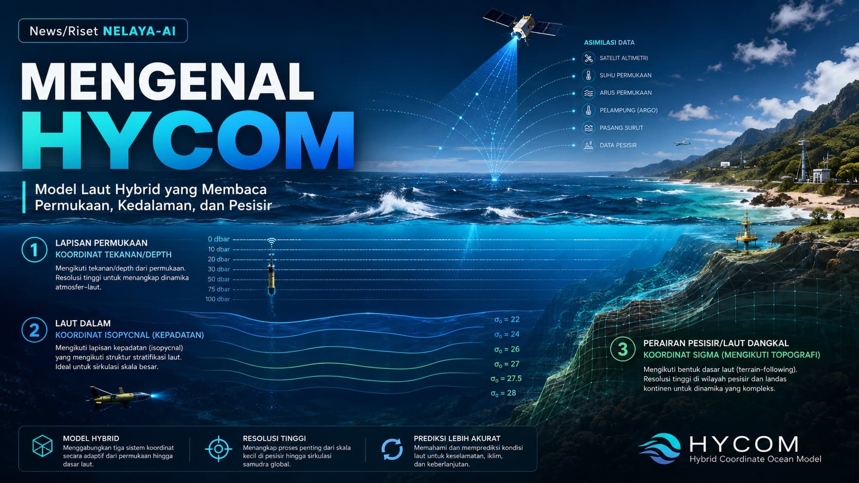 Mengenal HYCOM: Model Laut Hybrid yang Membaca Permukaan, Kedalaman, dan Pesisir