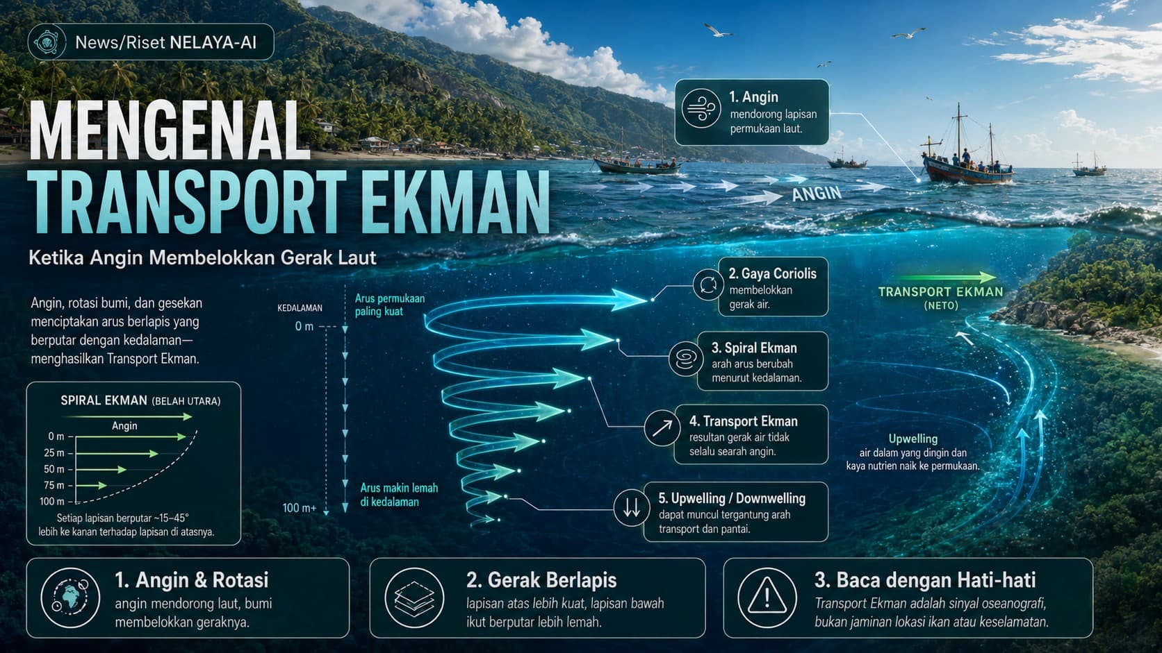 Mengenal Transport Ekman: Ketika Angin Membelokkan Gerak Laut