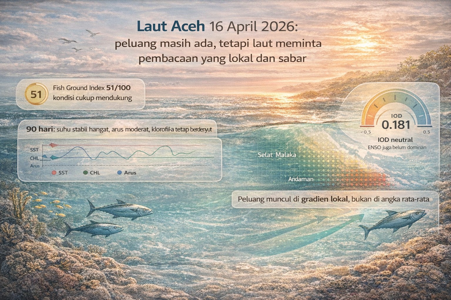 Laut Aceh 16 April 2026: peluang masih ada, tetapi laut meminta pembacaan yang lokal dan sabar