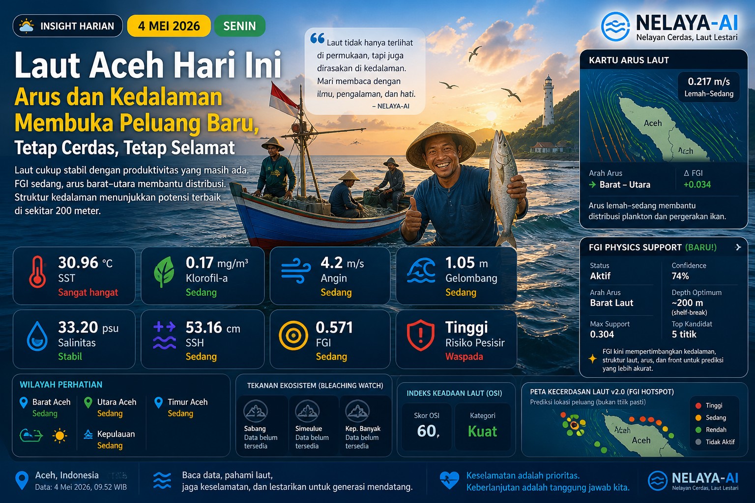 Laut masih memberi peluang, tetapi hari ini kita mulai melihat peran arus dan kedalaman dalam menentukan di mana kehidupan laut benar-benar berada