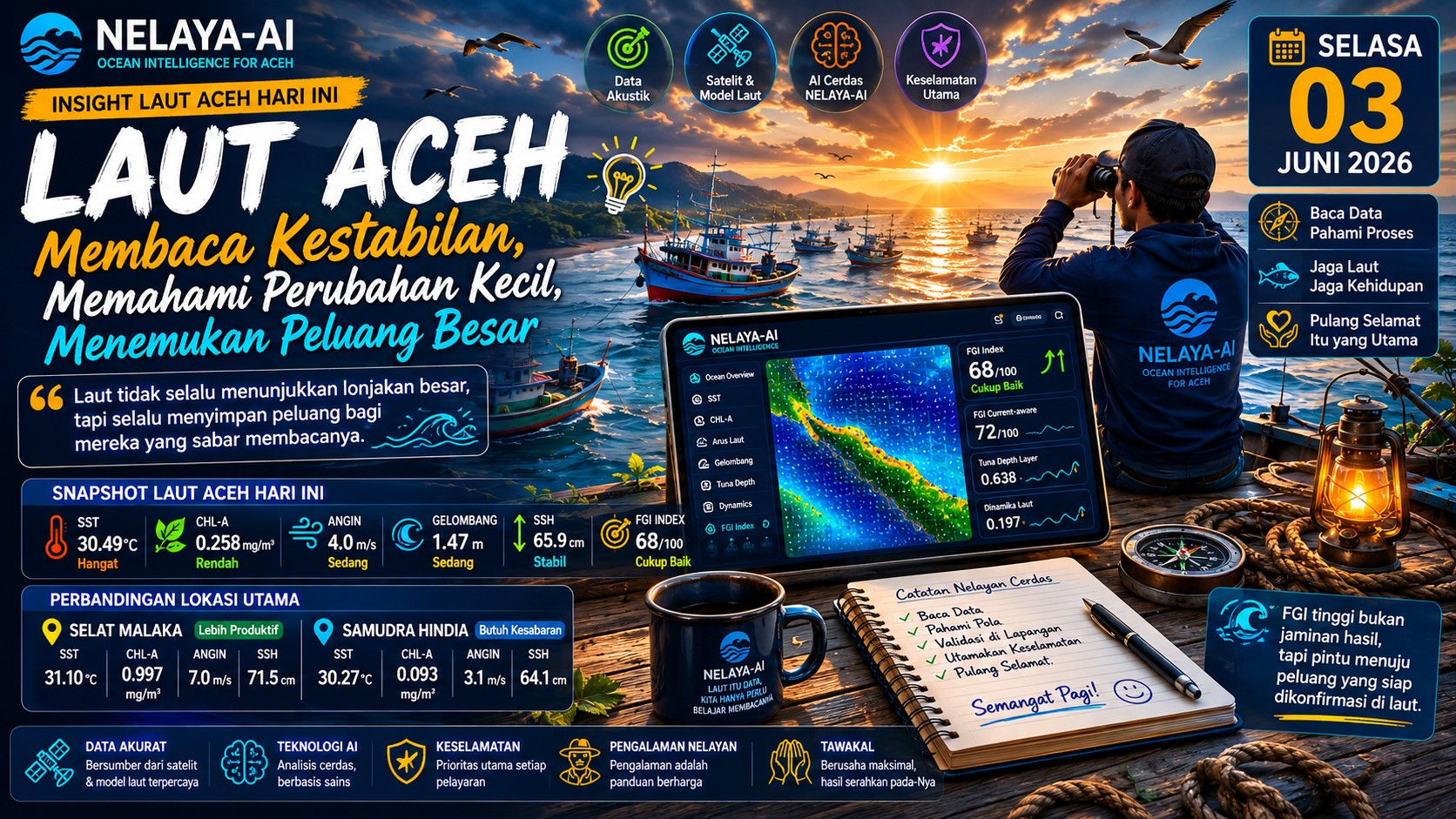 Rabu, Membaca Kestabilan Laut Aceh di Tengah Perubahan Kecil yang Terus Bergerak