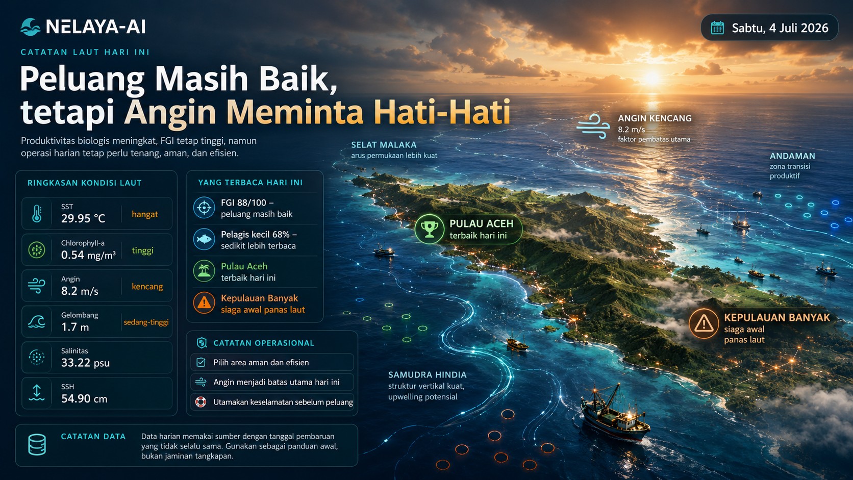 Sabtu, Peluang Laut Aceh Masih Baik tetapi Angin Meminta Kita Hati-Hati