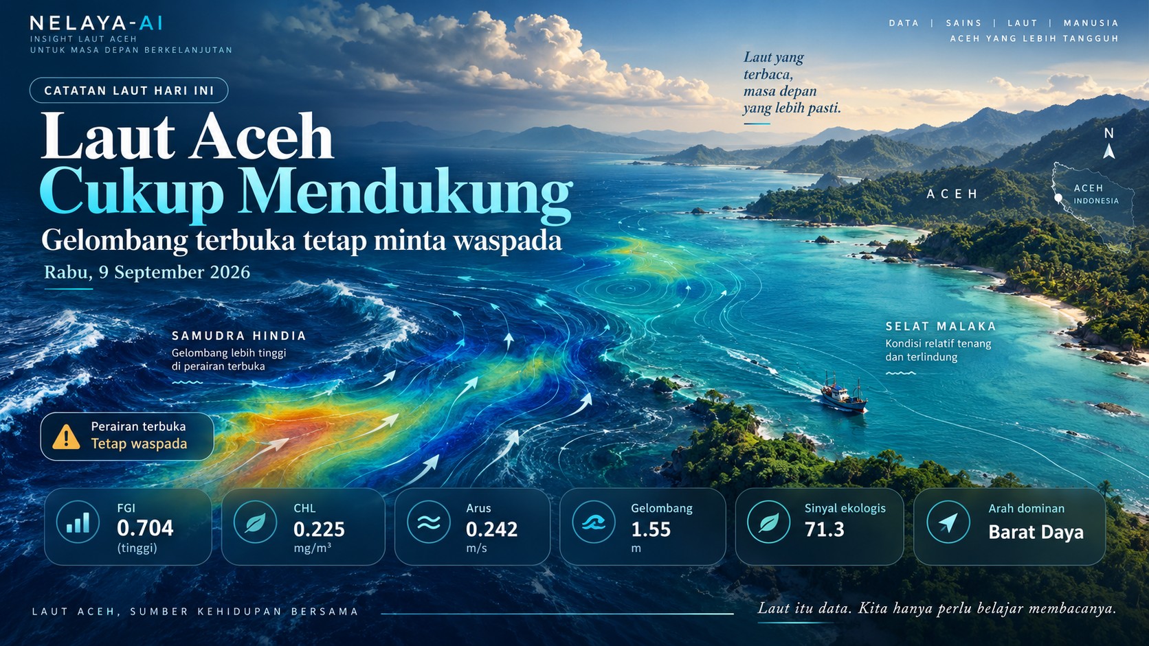 Rabu, Laut Cukup Mendukung, Gelombang Terbuka Tetap Minta Waspada