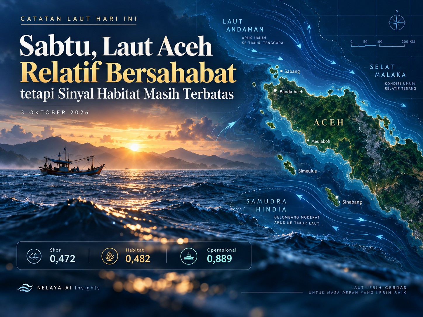 Sabtu, Laut Aceh Relatif Bersahabat tetapi Sinyal Habitat Masih Terbatas