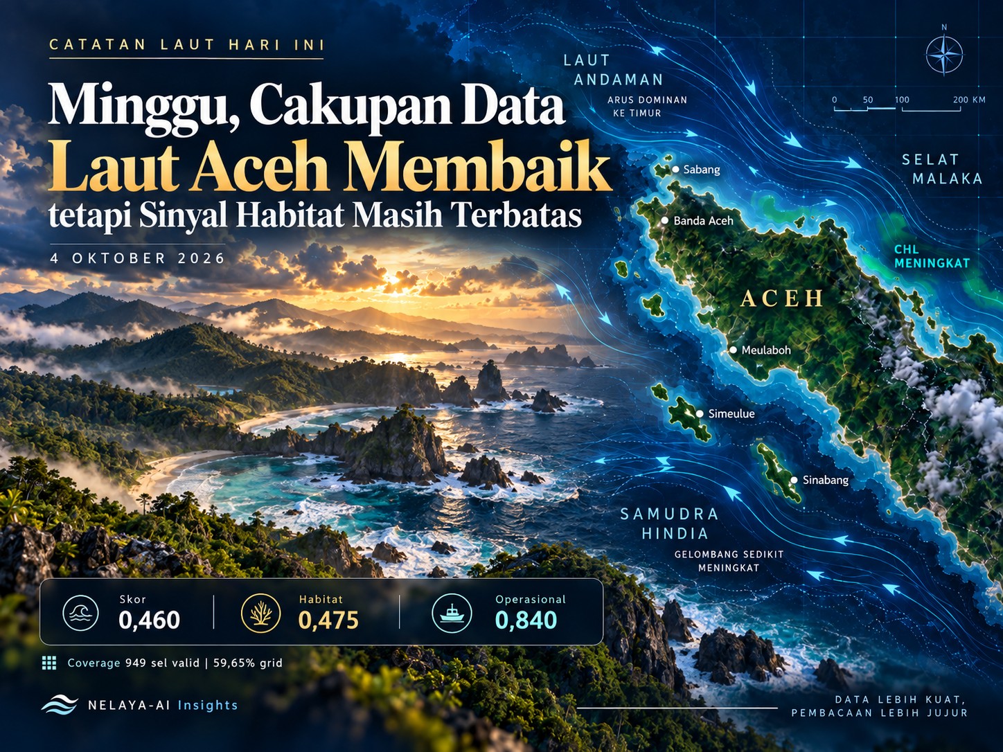 Minggu, Cakupan Data Laut Aceh Membaik tetapi Sinyal Habitat Masih Terbatas
