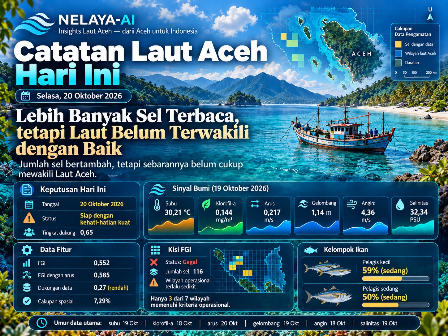 Selasa, Lebih Banyak Sel Terbaca tetapi Laut Belum Terwakili dengan Baik